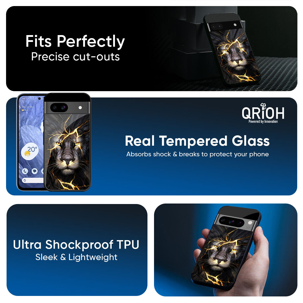 Golden Grey Lion Glass Case for Google Pixel 9 Pro