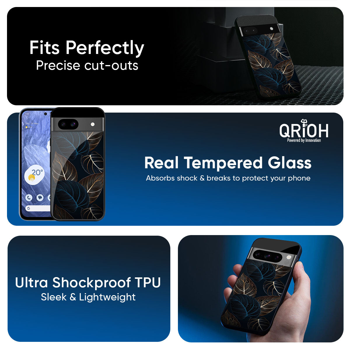 Blue Golden Leaves Glass Case for Google Pixel 9 Pro