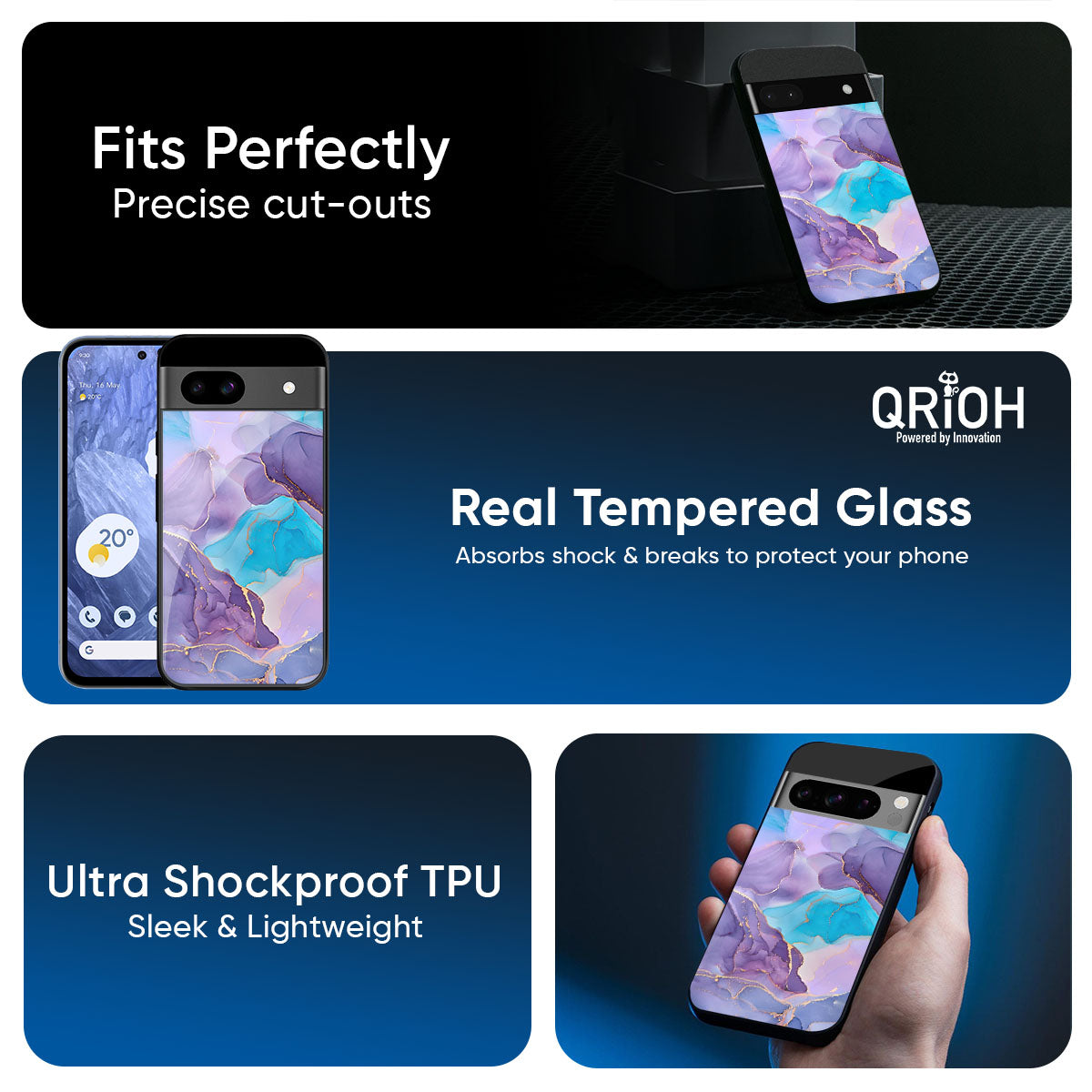 Alcohol ink Marble Glass Case for Google Pixel 9 Pro