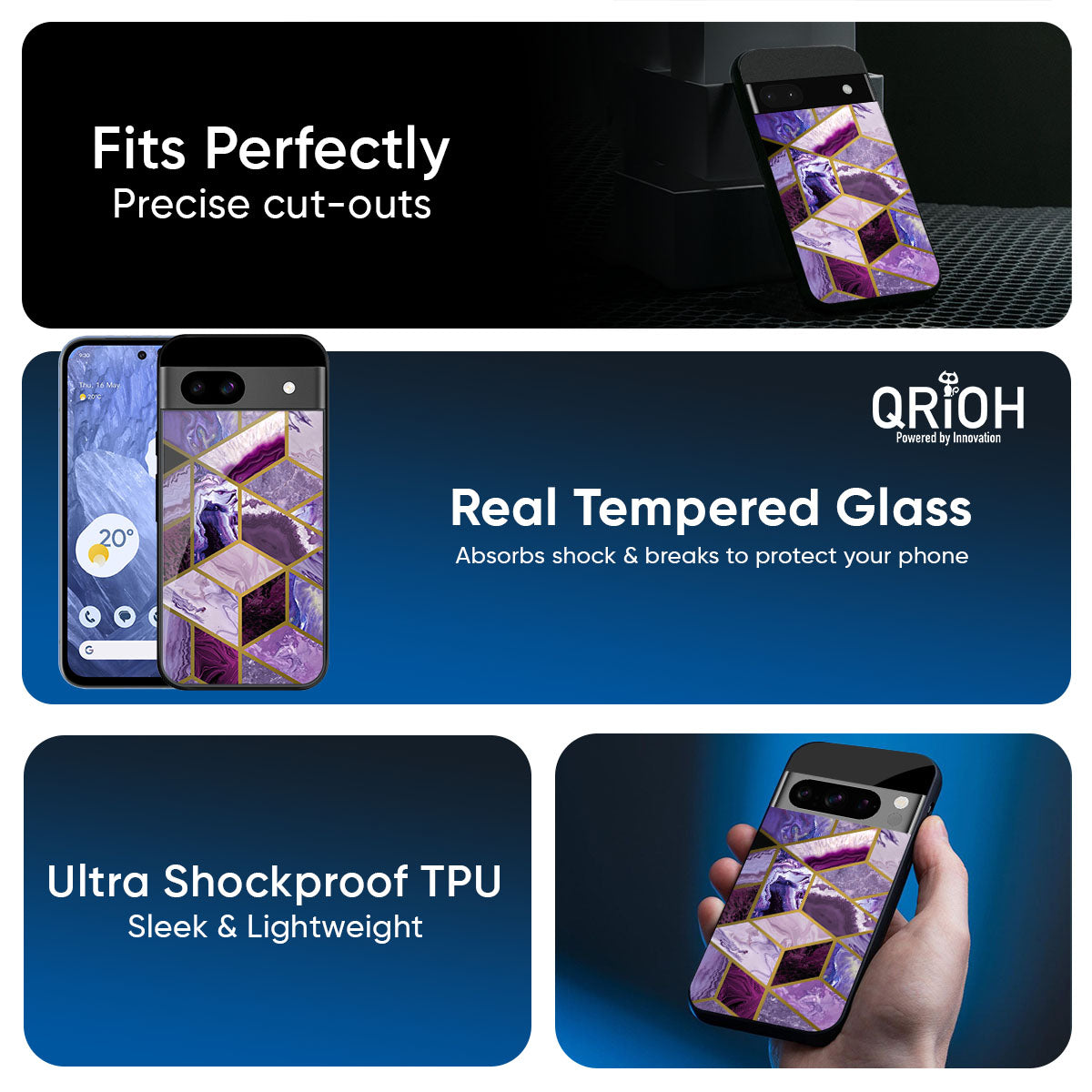 Purple Rhombus Marble Glass Case for Google Pixel 9 Pro XL