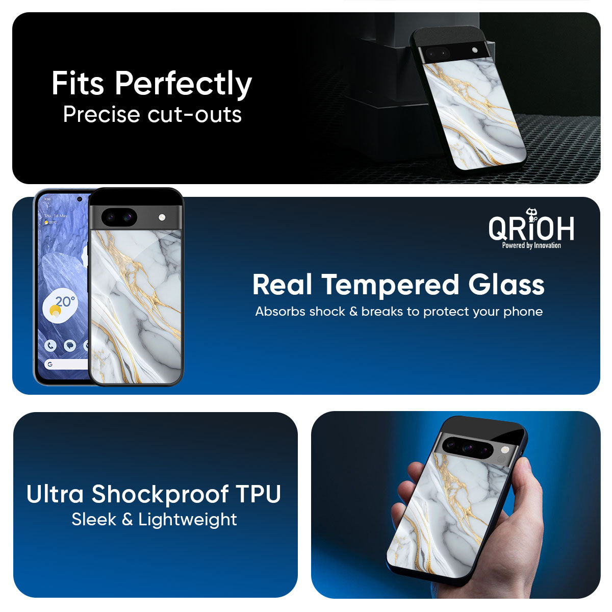 White Grey Marble Glass Case for Google Pixel 9