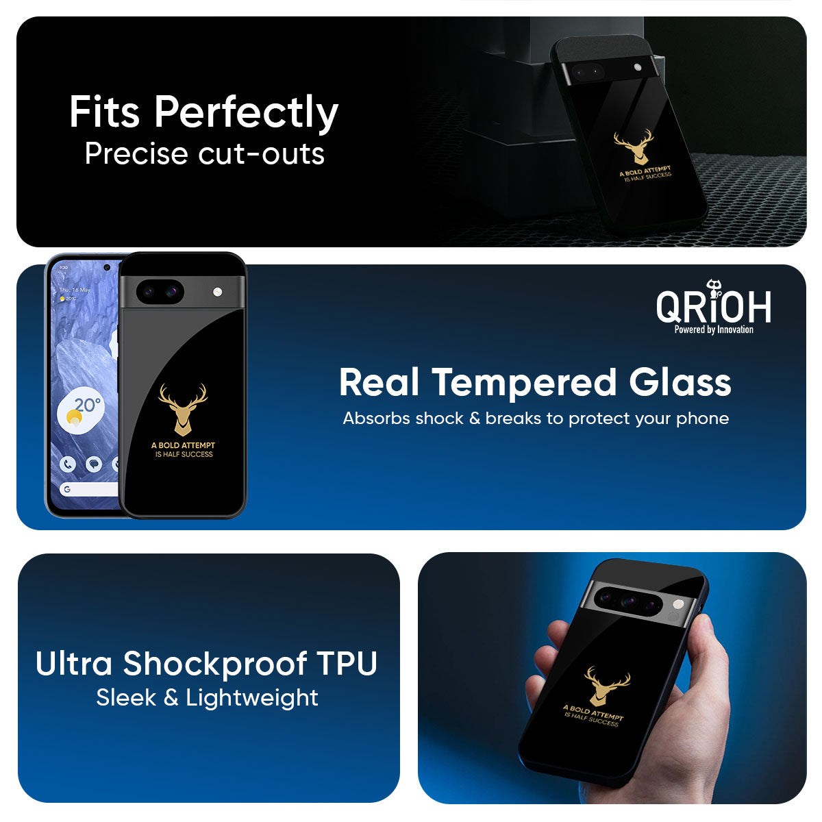 Black Gold Deer Glass Case for Google Pixel 9 Pro