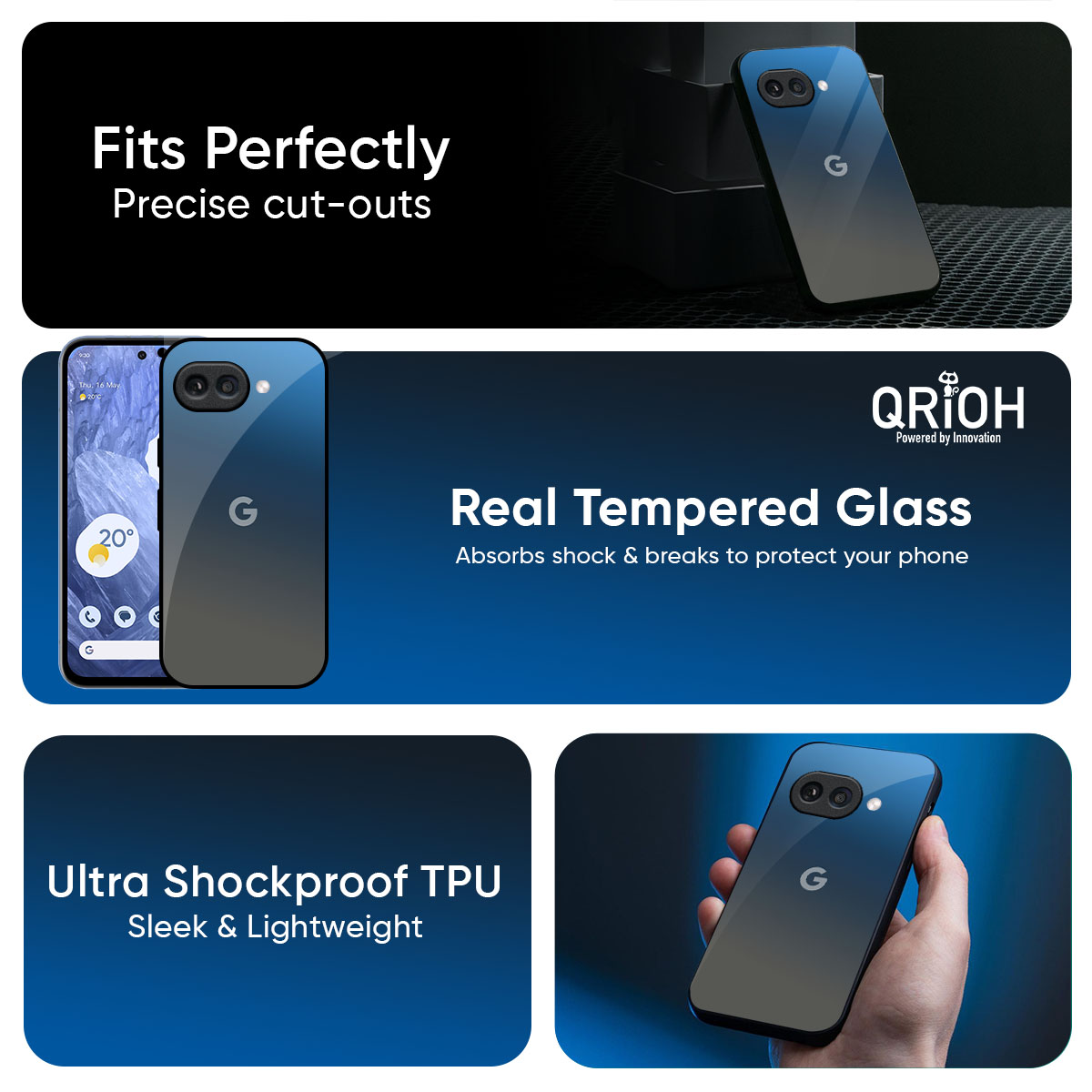 Blue Grey Ombre Glass Case for Google Pixel 10A 5G