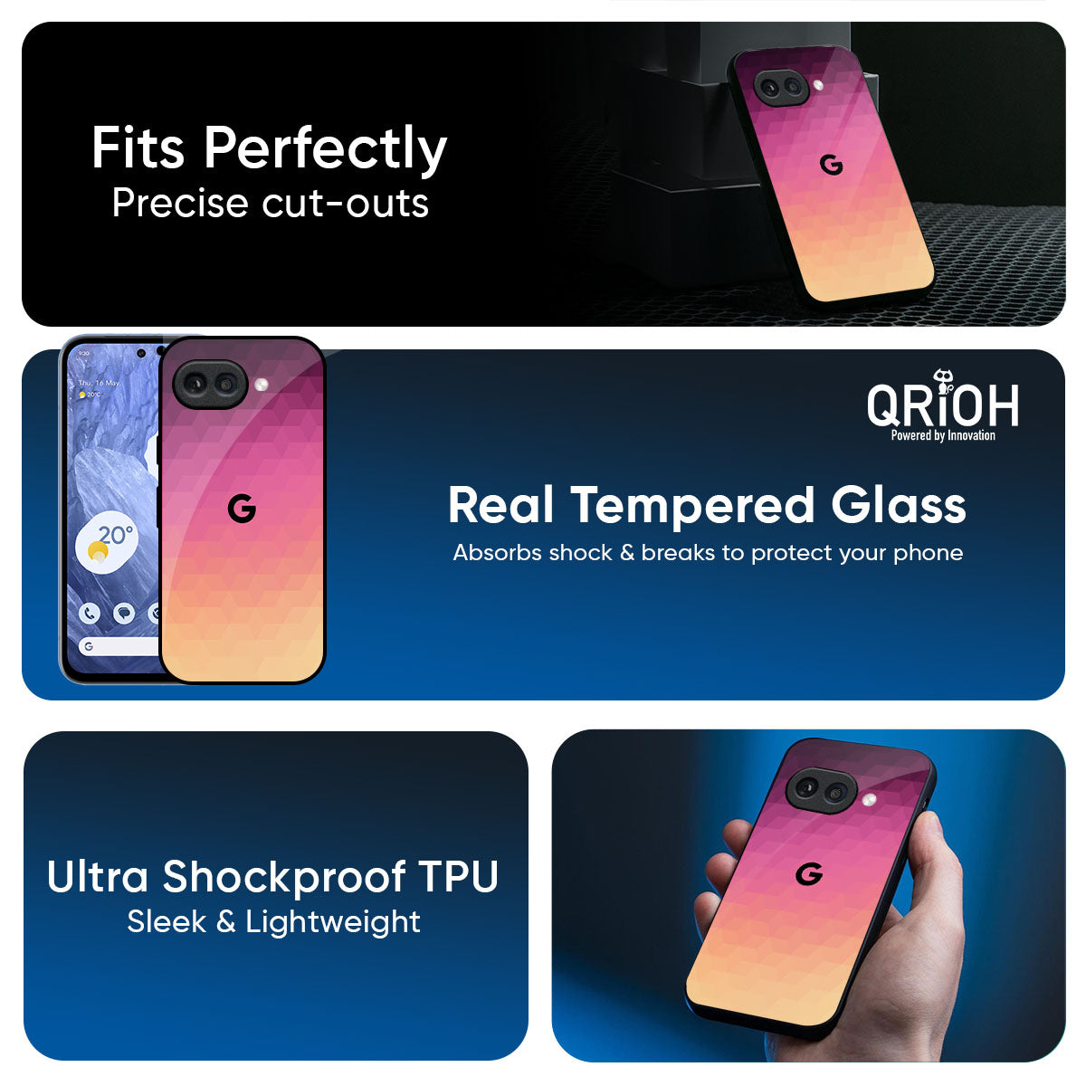 Geometric Pink Diamond Glass Case for Google Pixel 9A