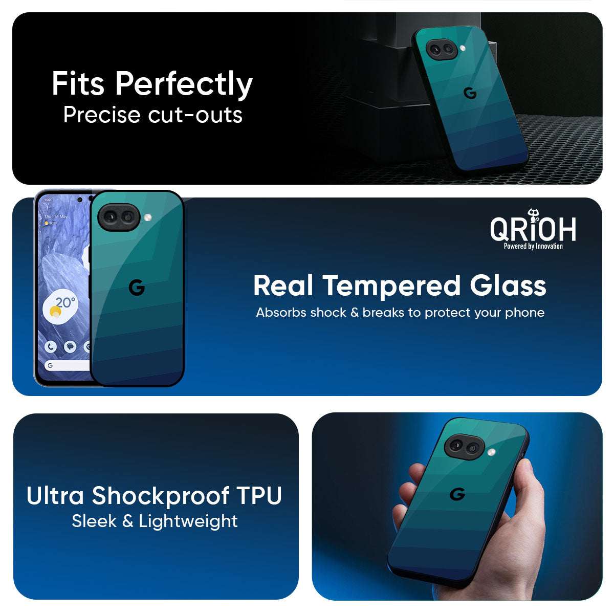 Green Triangle Pattern Glass Case for Google Pixel 9A