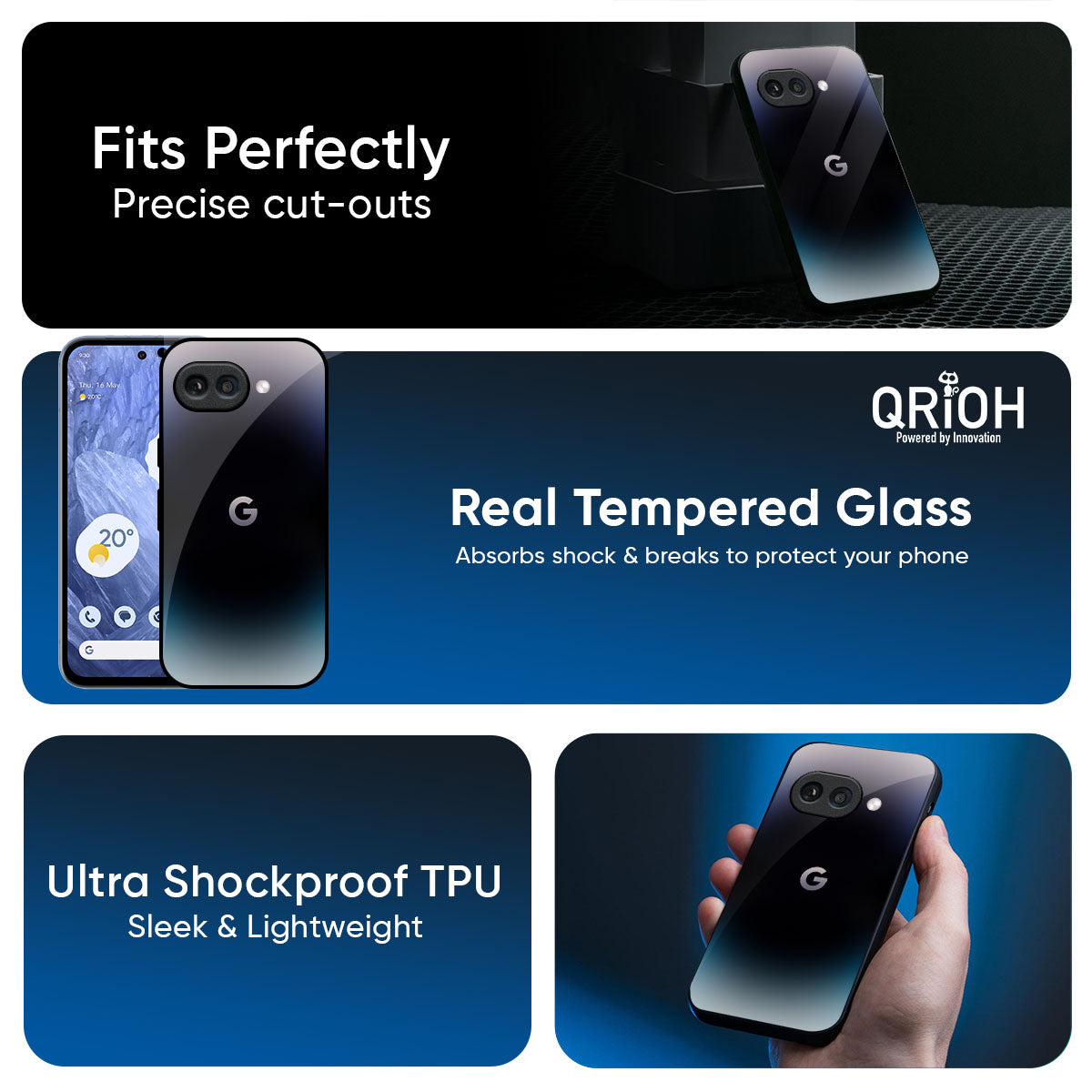Black Obsidian Glass Case for Google Pixel 9A