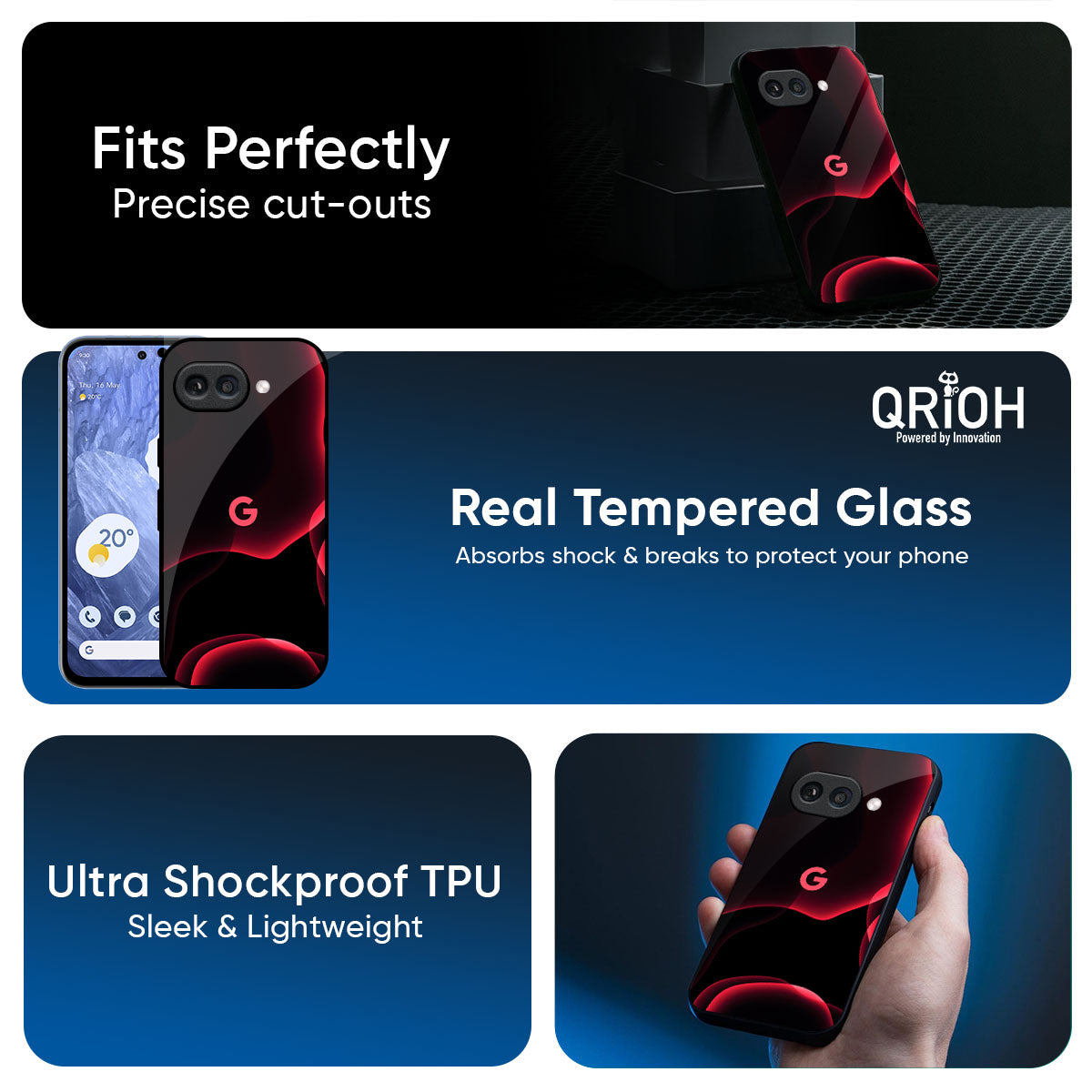 Red Thunder Glass Case for Google Pixel 9A