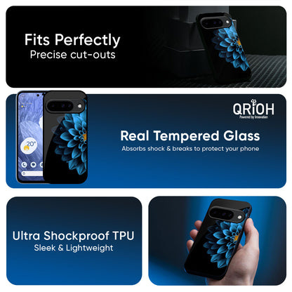 Half Blue Flower Glass Case for Google Pixel 10 Pro 5G