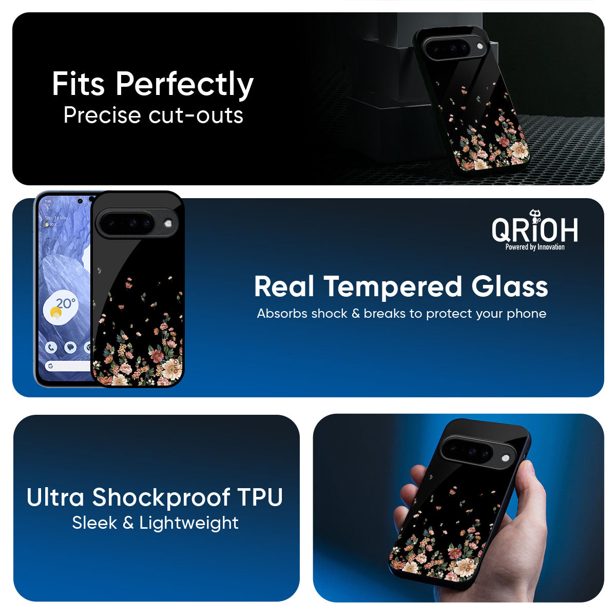 Floating Floral Print Glass Case for Google Pixel 10 5G