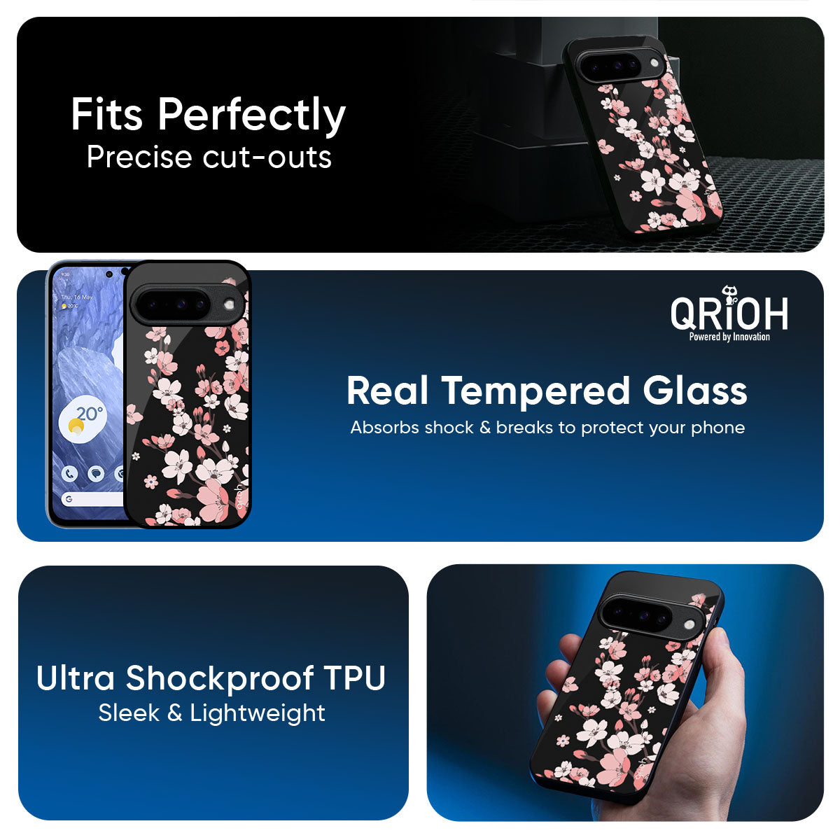 Black Cherry Blossom Glass Case for Google Pixel 10 Pro 5G