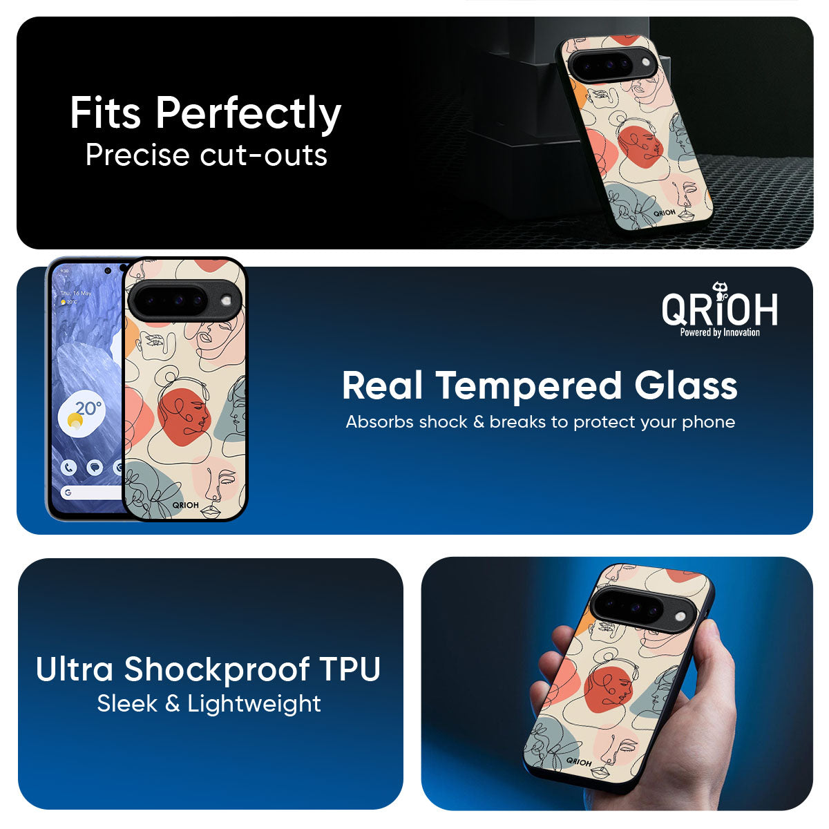 Abstract Faces Glass Case for Google Pixel 10 Pro 5G