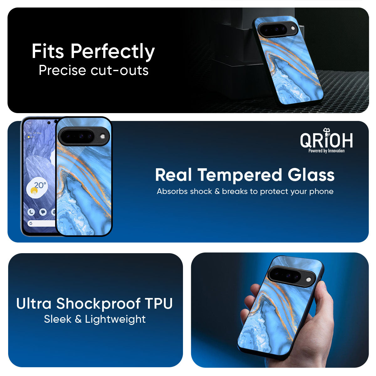 Vibrant Blue Marble Glass Case for Google Pixel 10 5G