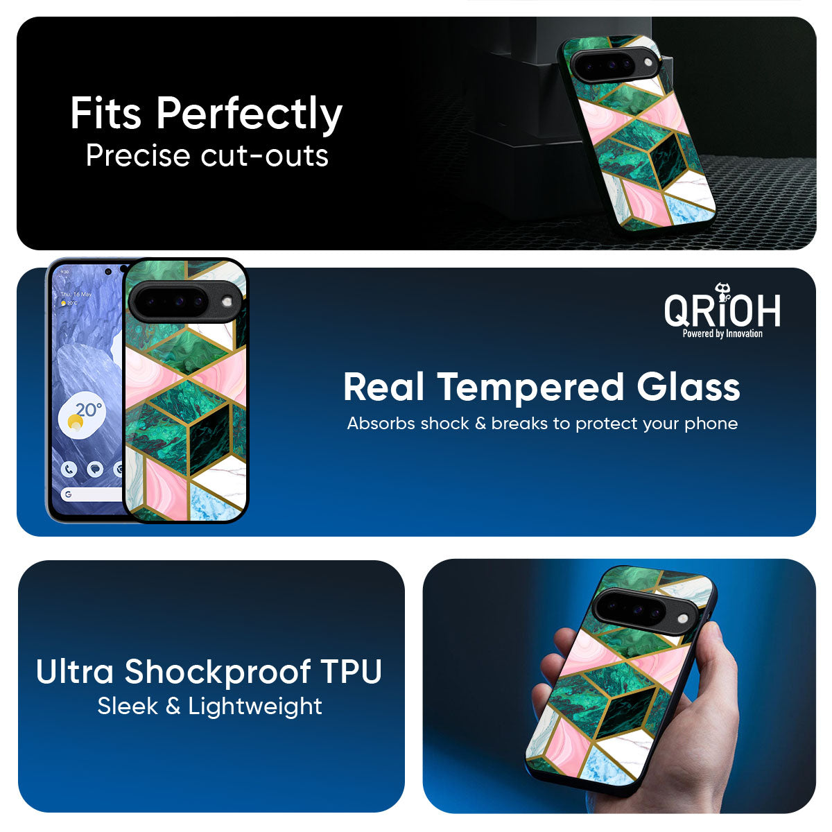 Seamless Green Marble Glass Case for Google Pixel 10 Pro 5G