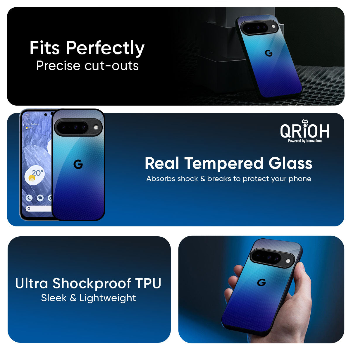 Blue Rhombus Pattern Glass Case for Google Pixel 10 5G