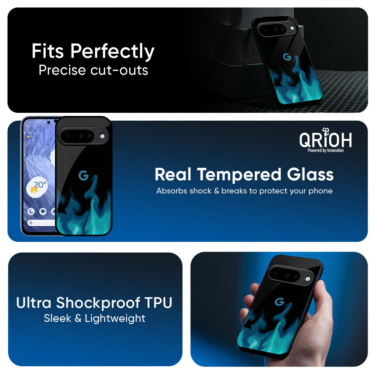 Teal Flames Glass Case for Google Pixel 10 5G
