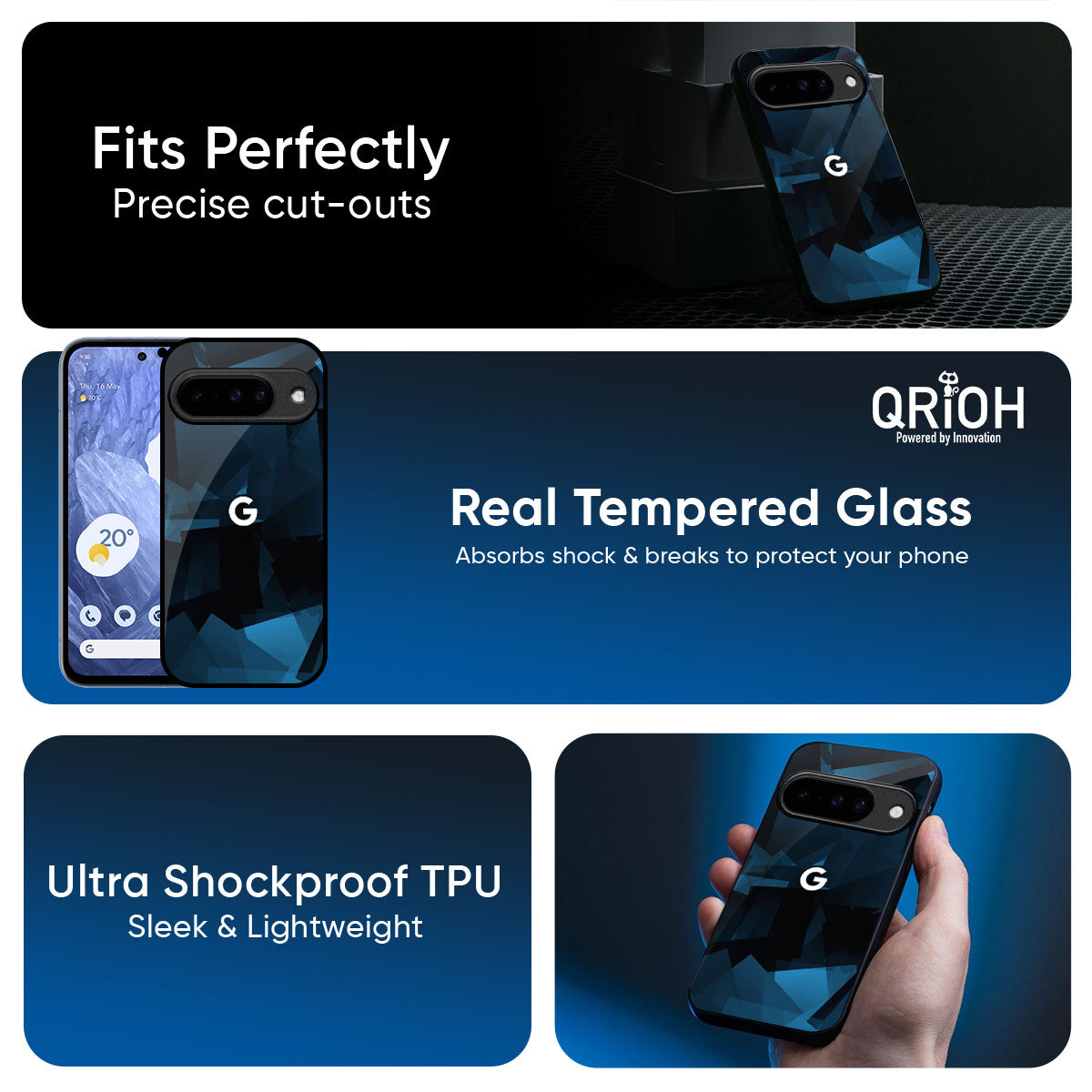 Polygonal Blue Box Glass Case For Google Pixel 10 Pro 5G