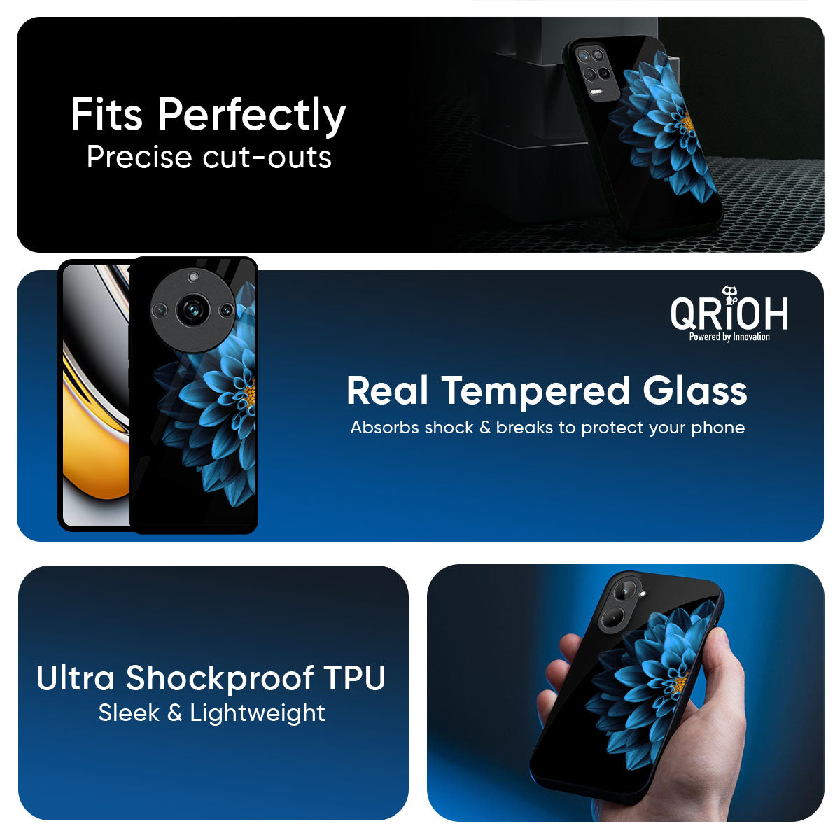 Half Blue Flower Glass Case for Realme 14 Pro 5G