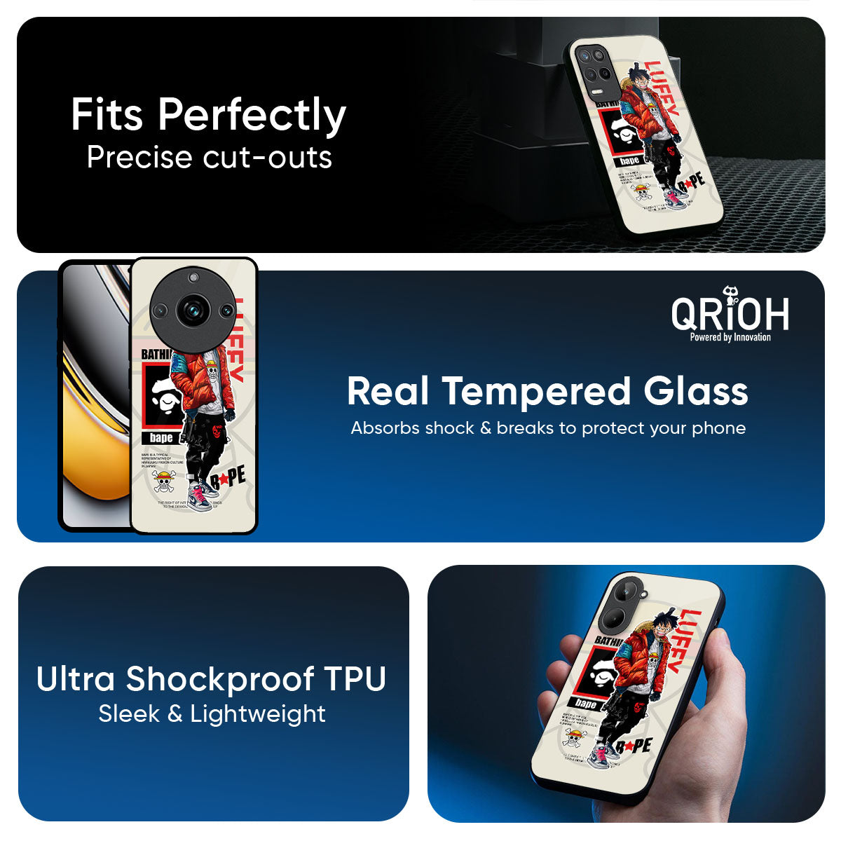 Bape Luffy Glass Case for Realme 12X 5G