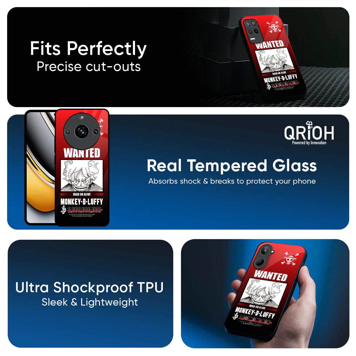 Luffy Wanted Glass Case for Realme C65 5G