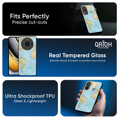 Travel Map Glass Case for Realme 14 Pro 5G