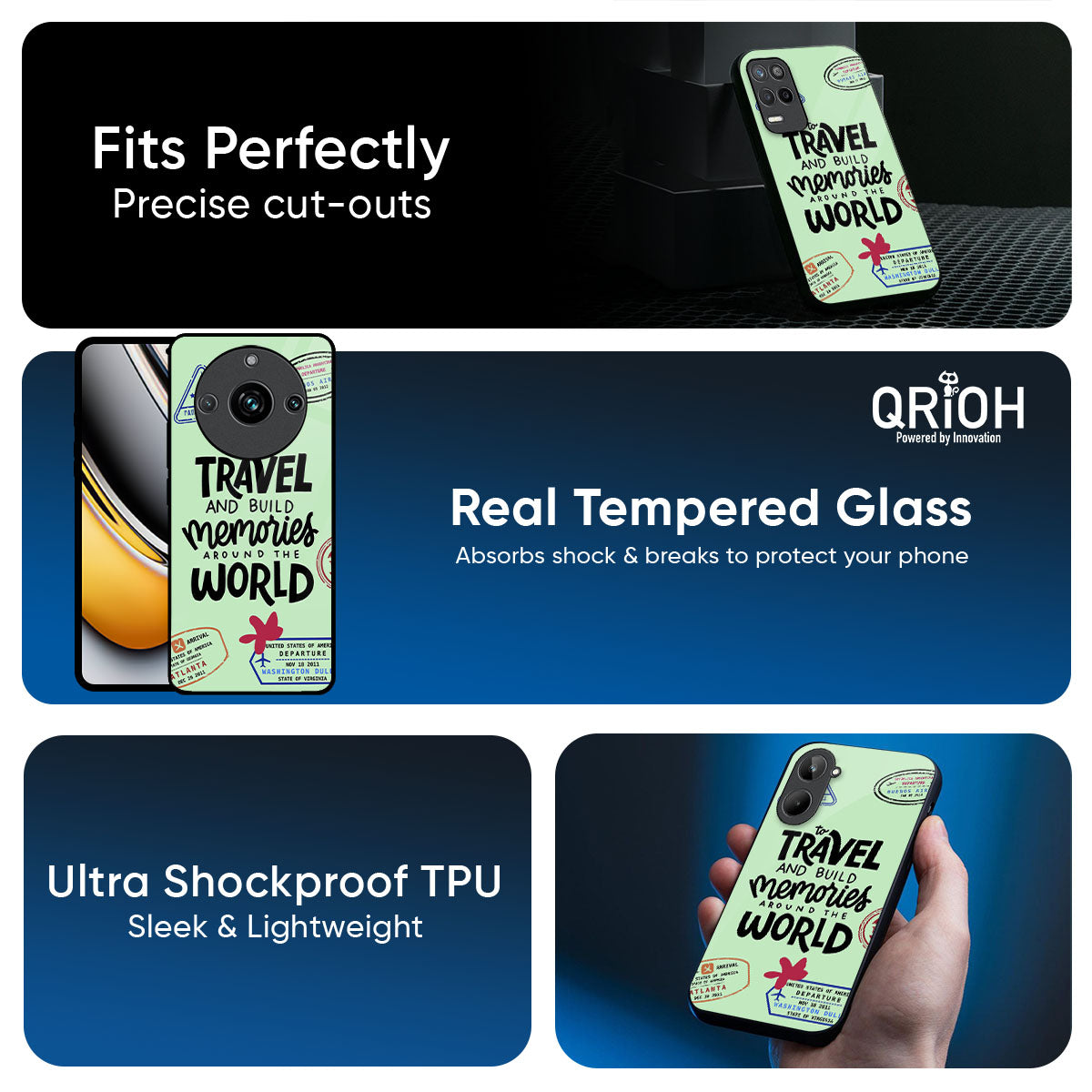 Travel Stamps Glass Case for Realme 12X 5G