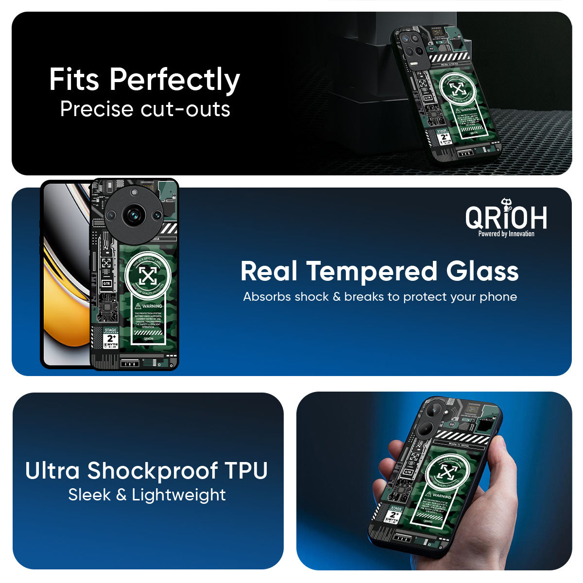 Green Camo Circuit Glass Case for Realme 16 5G