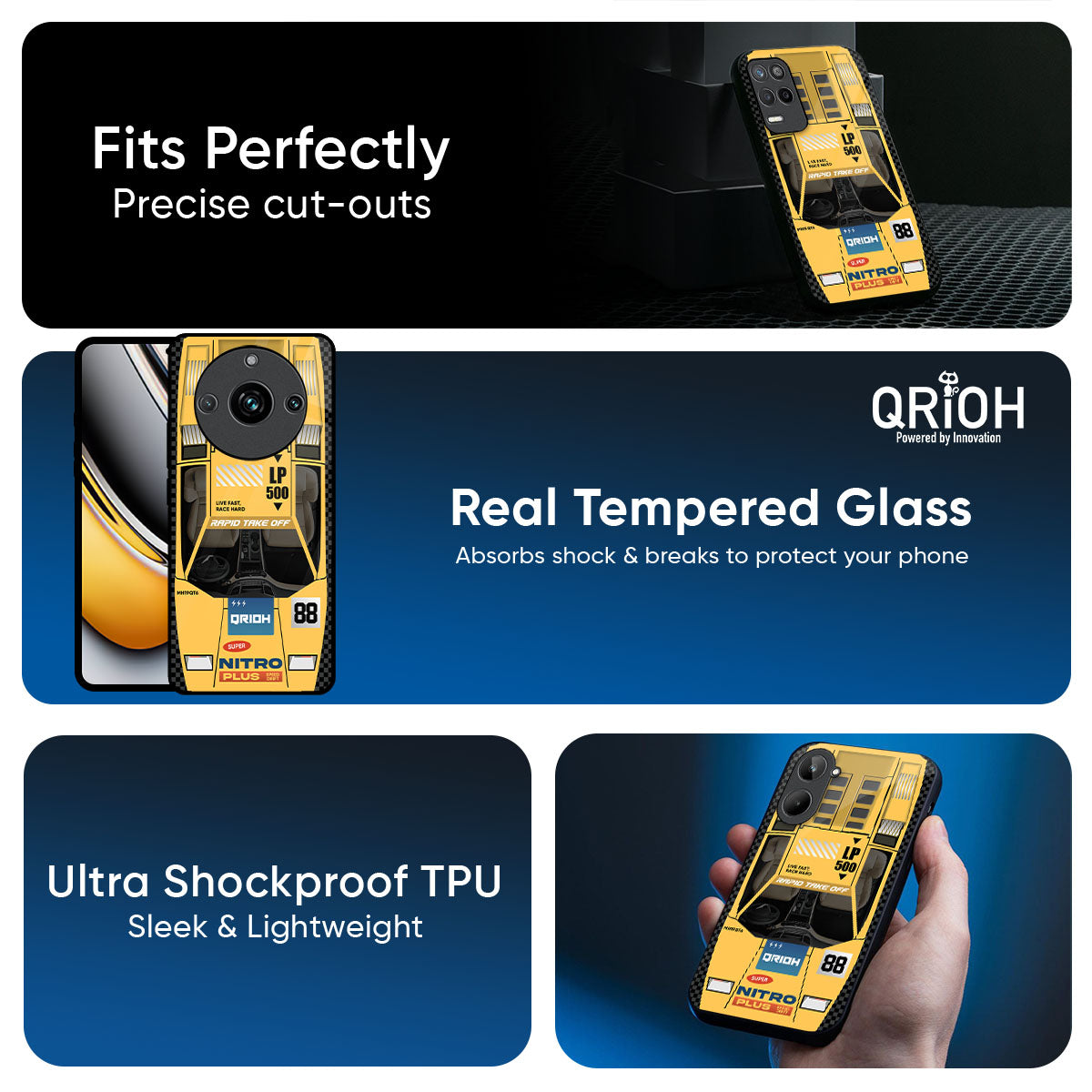 Yellow Racing Car Glass Case for Realme 14 Pro Plus 5G