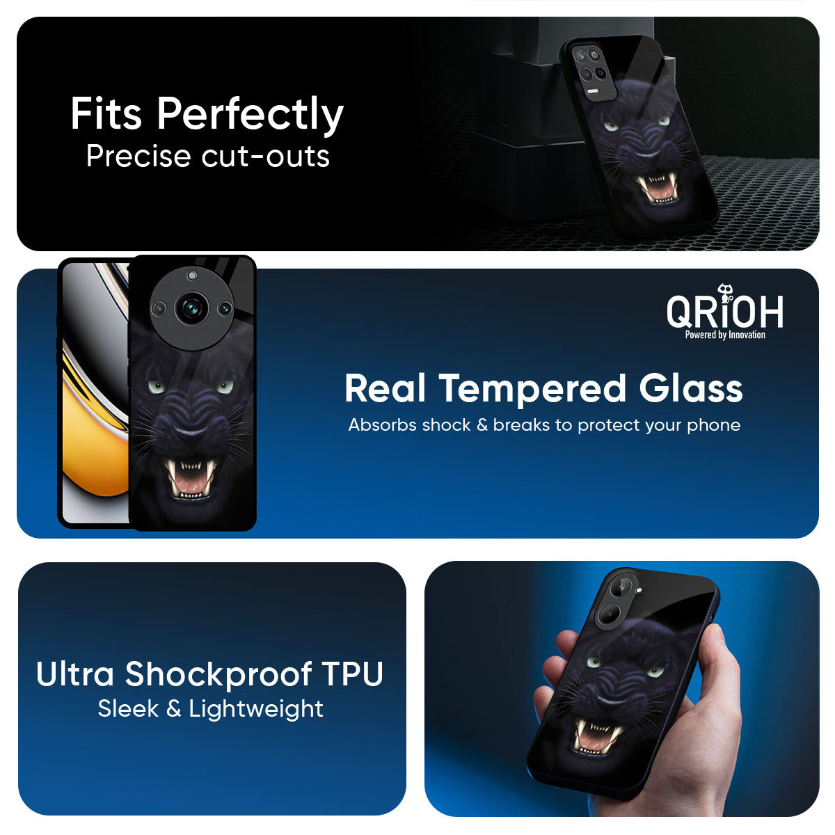 Angry Black Tiger Glass Case for Realme 14 Pro 5G