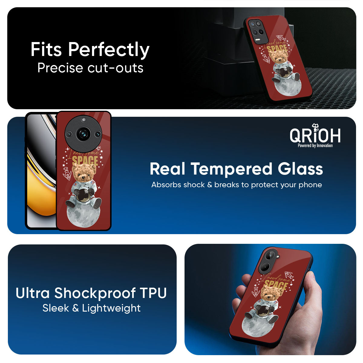 Astronaut Bear Glass Case for Realme 14 Pro 5G