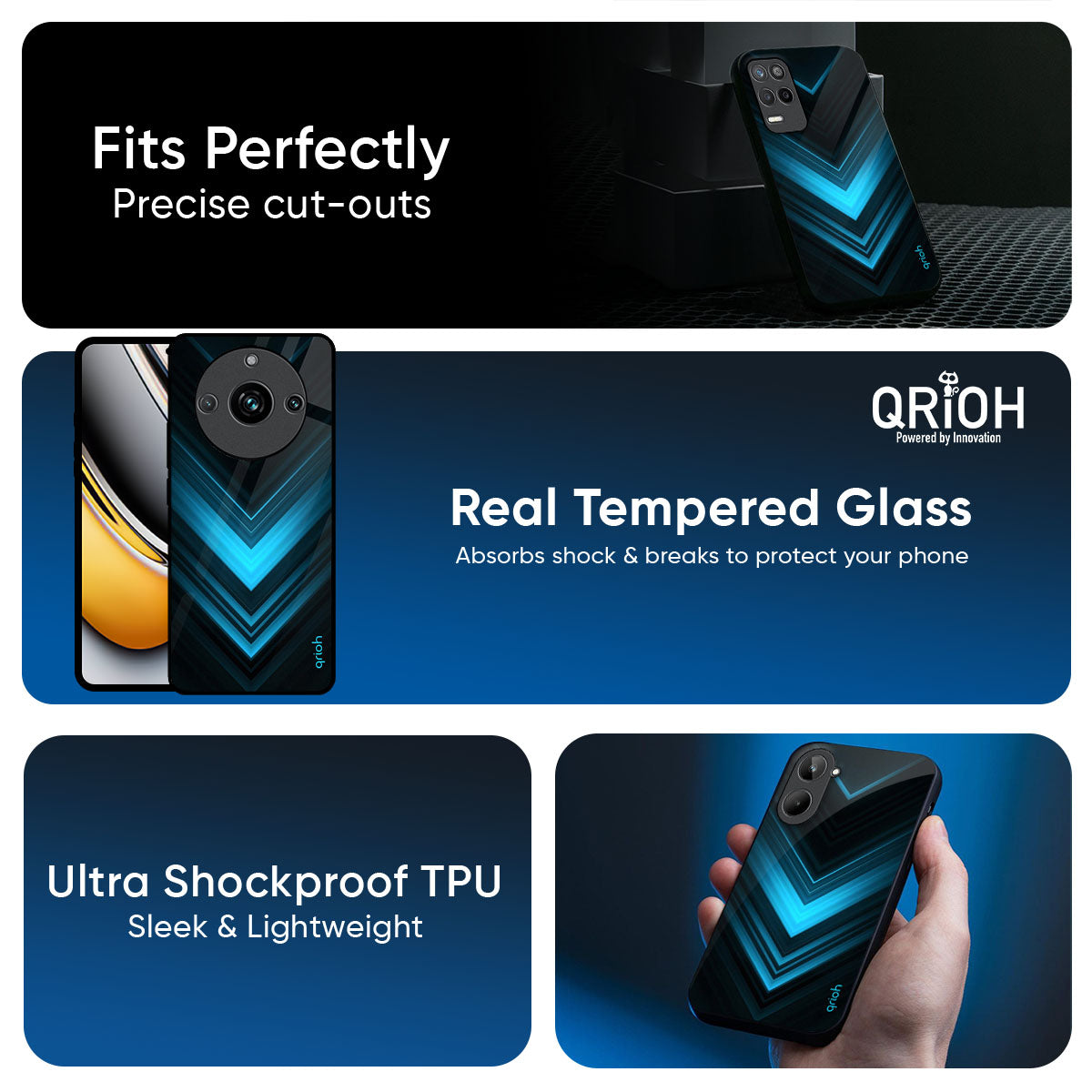 Vertical Blue Arrow Glass Case For Realme 12X 5G