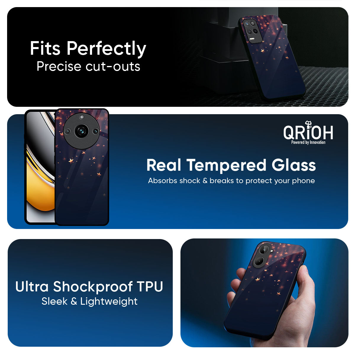 Falling Stars Glass Case For Realme 14x 5G