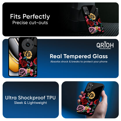 Floral Decorative Glass Case For Realme 12X 5G
