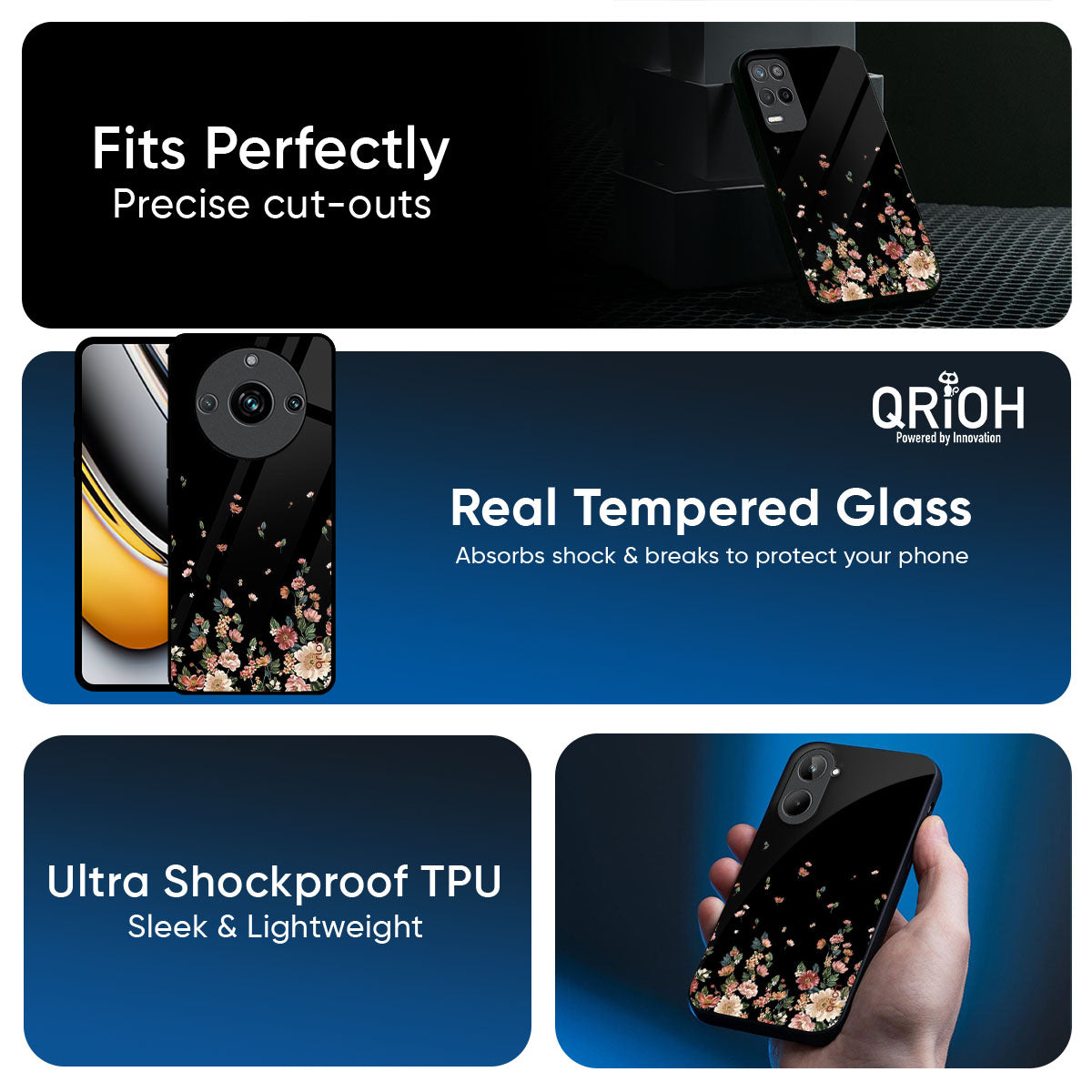 Floating Floral Print Glass Case for Realme P3 5G