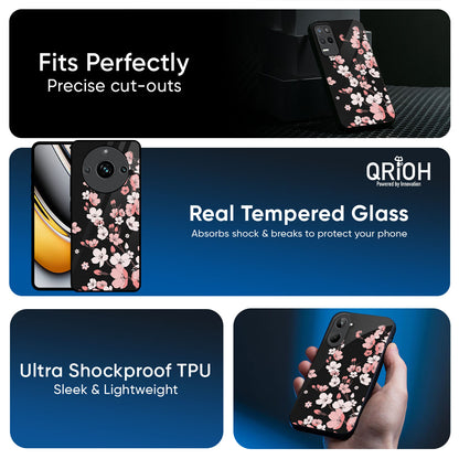 Black Cherry Blossom Glass Case for Realme 14 Pro 5G