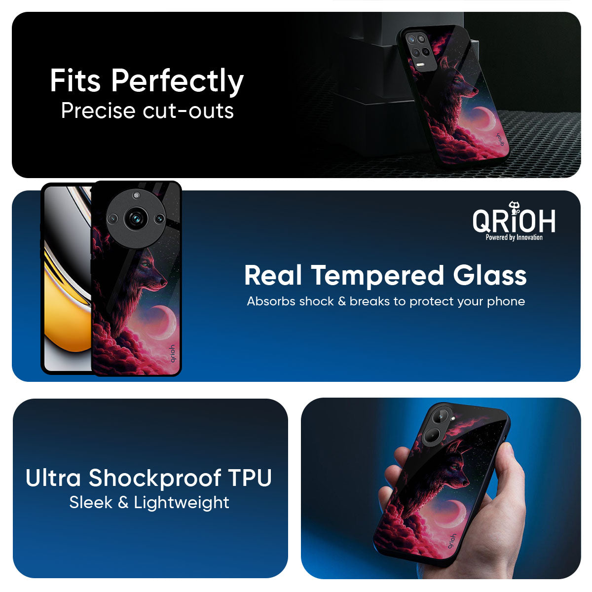 Moon Wolf Glass Case for Realme 12X 5G
