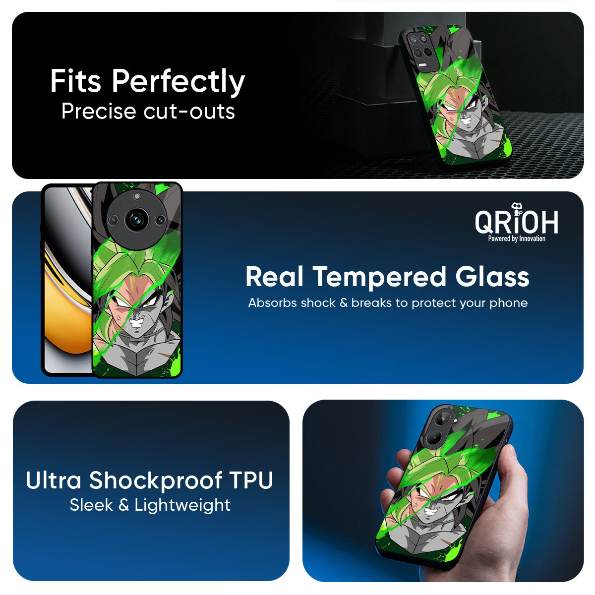 Anime Green Splash Glass Case for Realme 14 Pro 5G