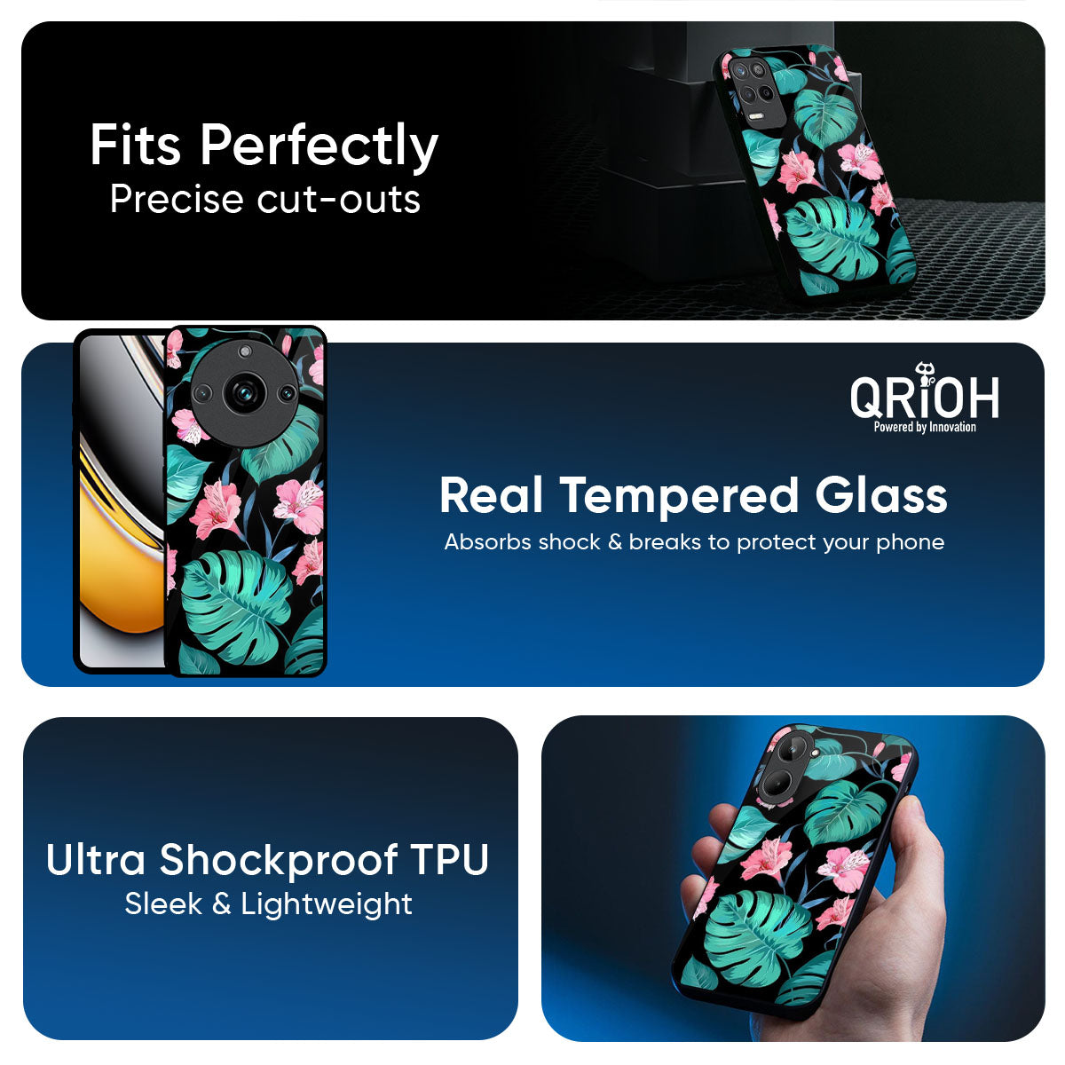 Tropical Leaves & Pink Flowers Glass Case for Realme Narzo N65 5G