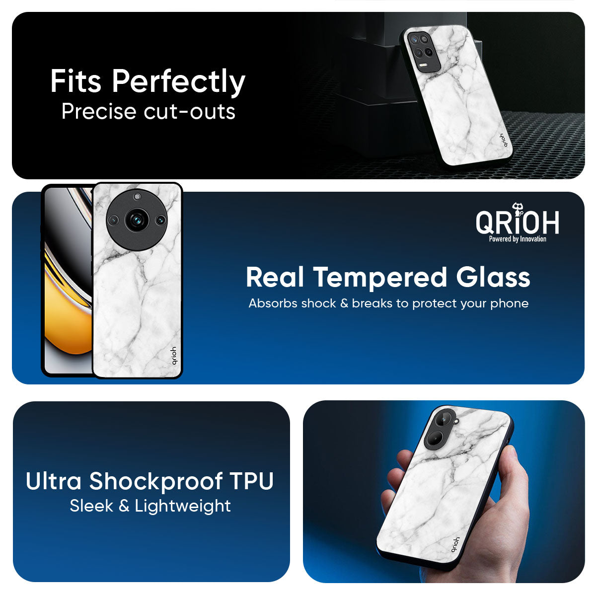 Modern White Marble Glass Case for Realme 14 5G