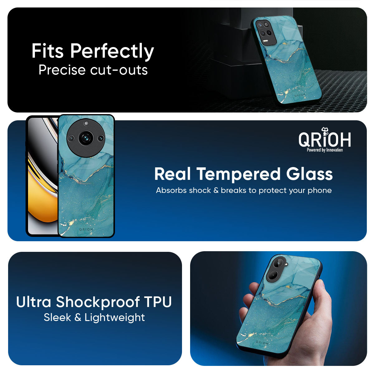 Blue Golden Glitter Glass Case for Realme C85 5G