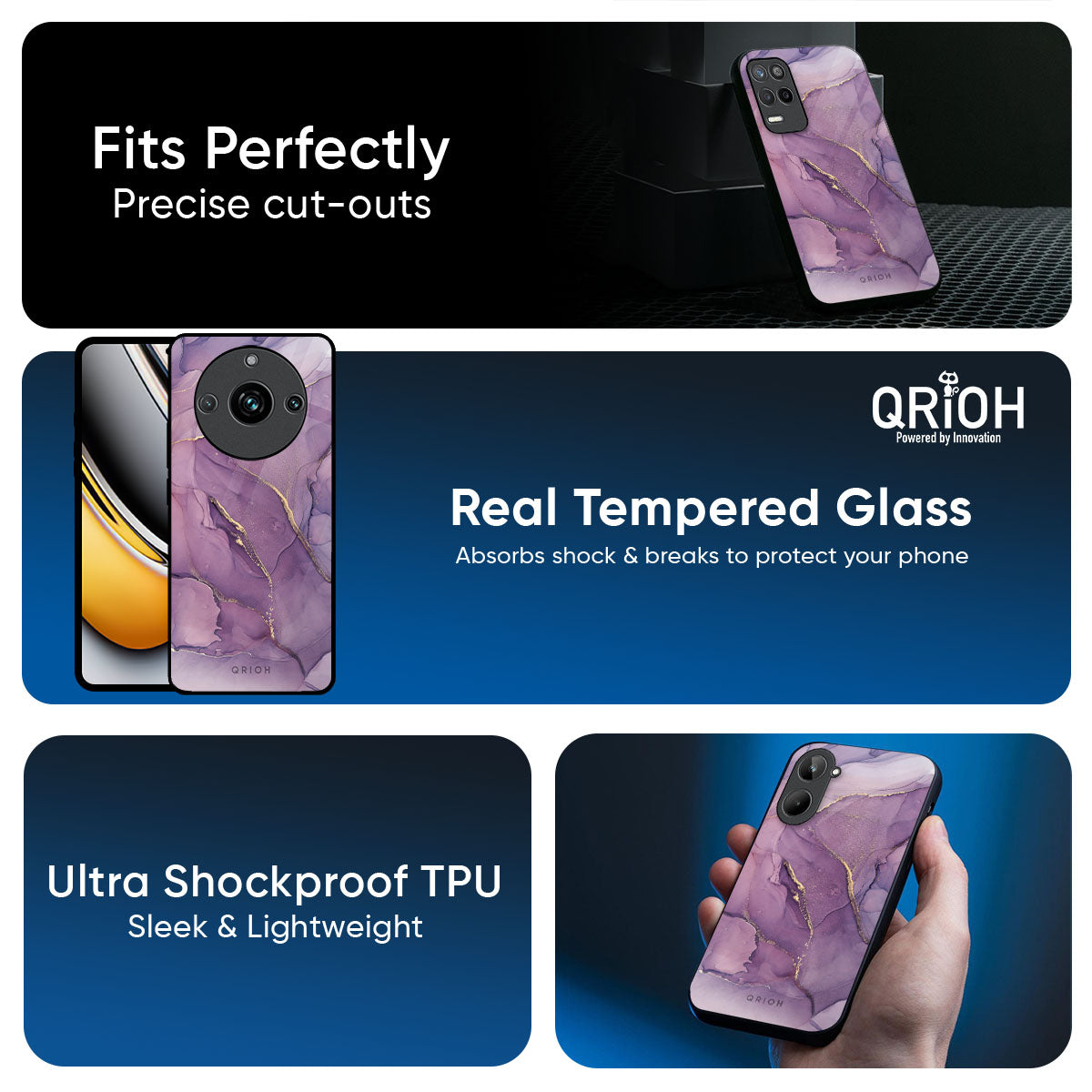 Purple Gold Marble Glass Case for Realme 14 Pro 5G