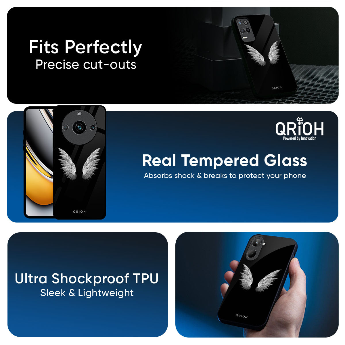 White Angel Wings Glass Case for Realme 14 Pro Plus 5G