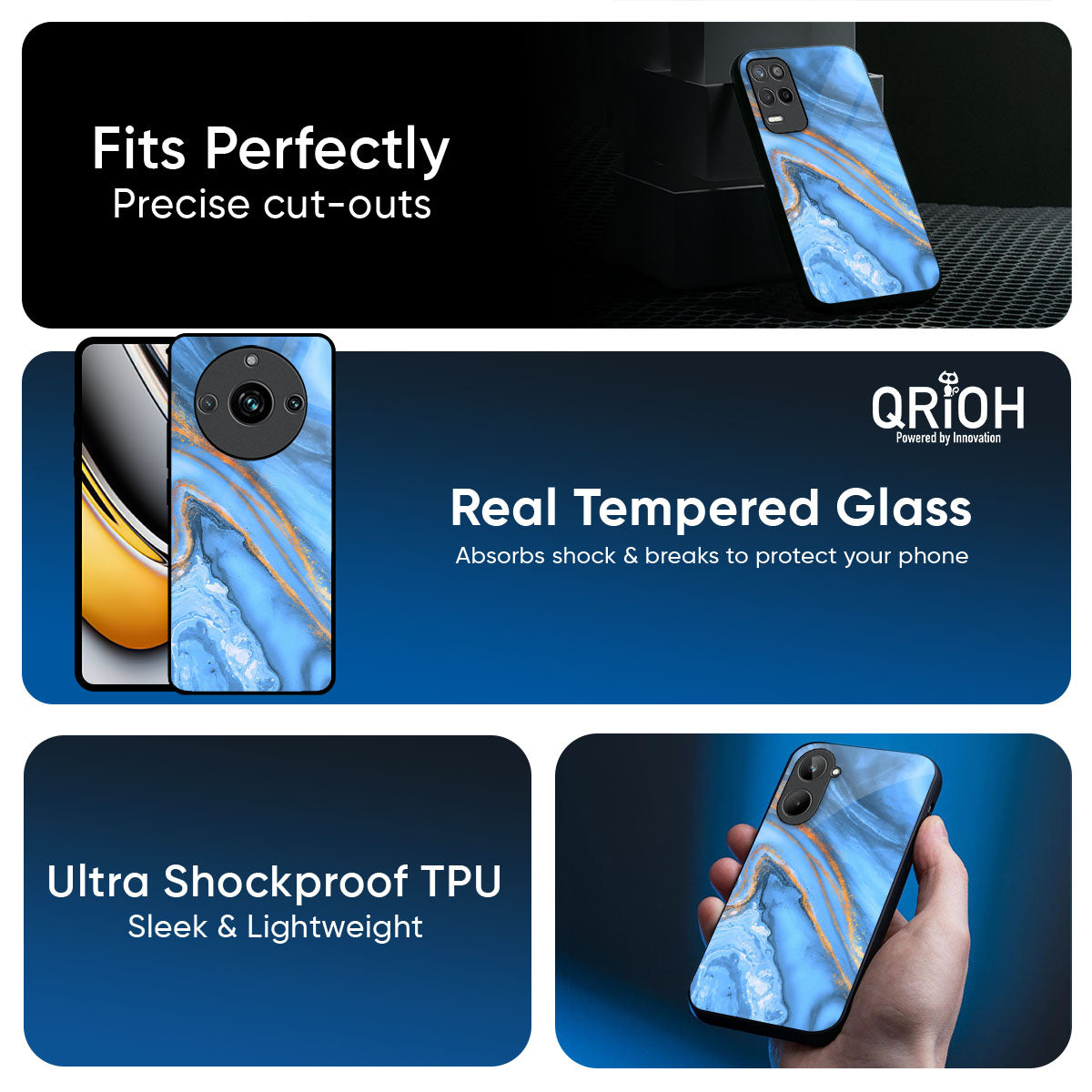 Vibrant Blue Marble Glass Case for Realme 14x 5G