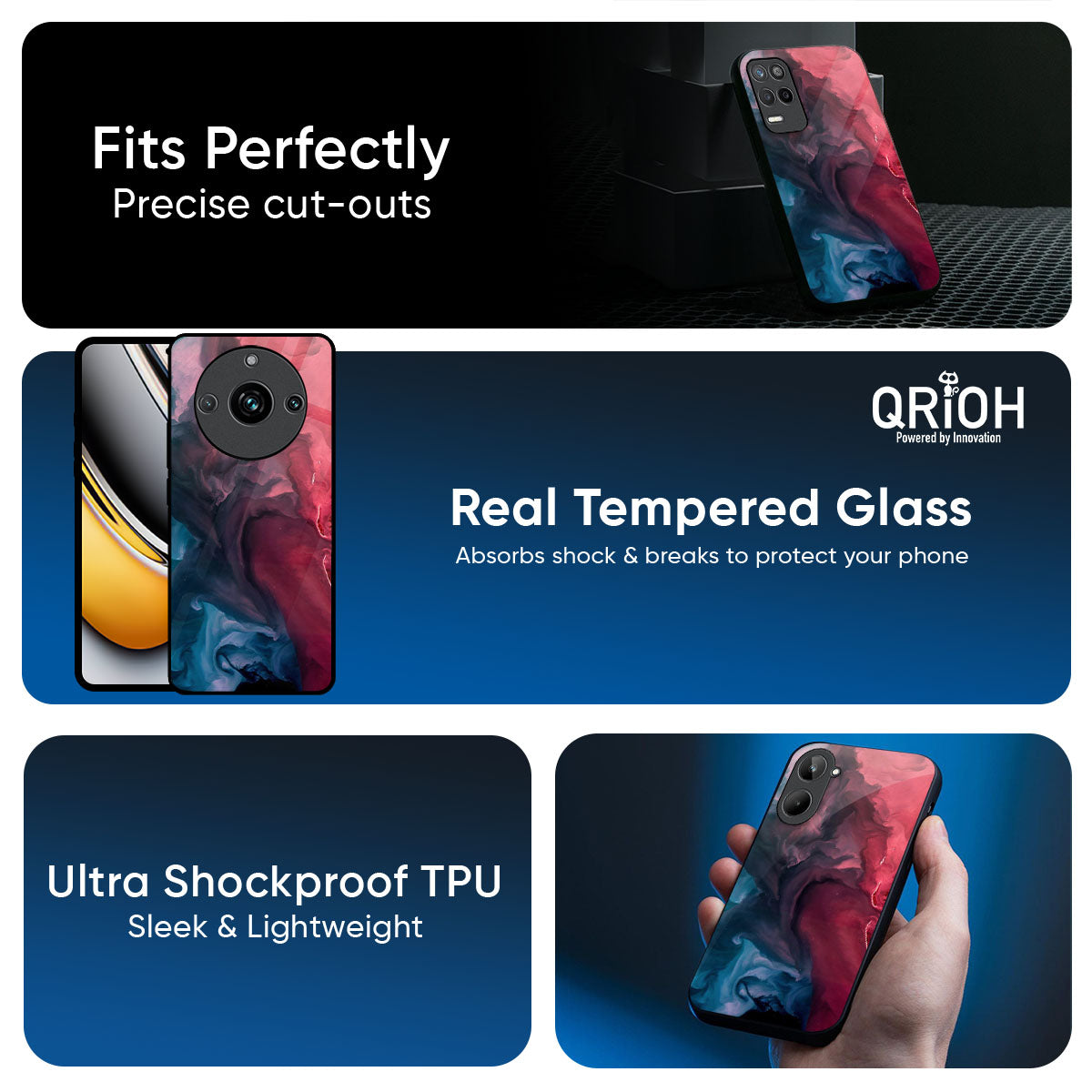 Blue & Red Smoke Glass Case for Realme 14 Pro 5G