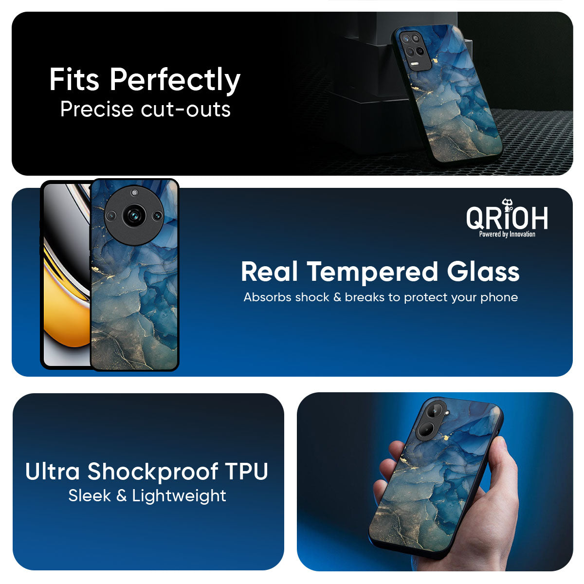 Blue Cool Marble Glass Case for Realme 14 Pro Plus 5G