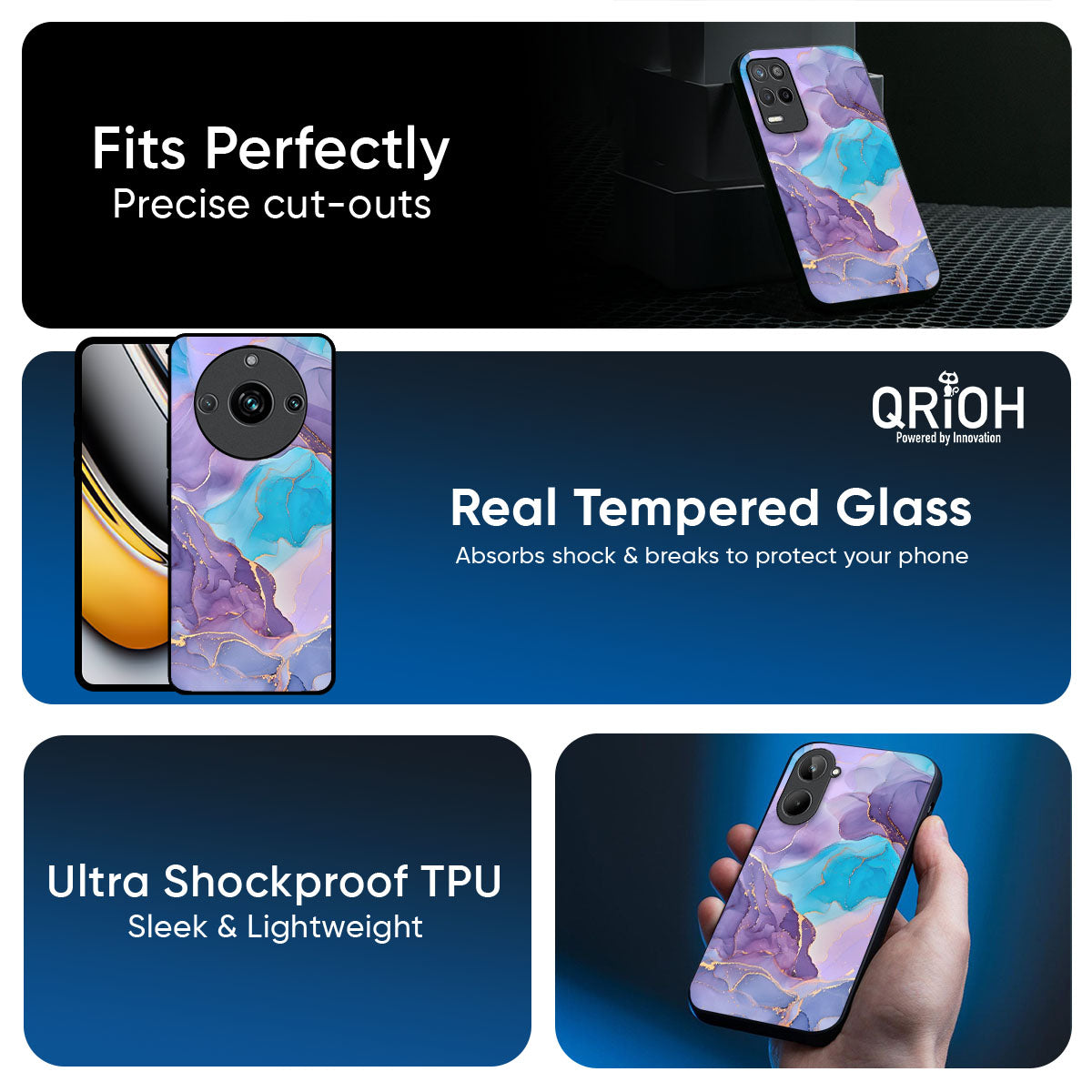 Alcohol ink Marble Glass Case for Realme 12X 5G