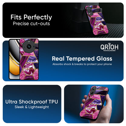 Electroplated Geometric Marble Glass Case for Realme 14 Pro 5G