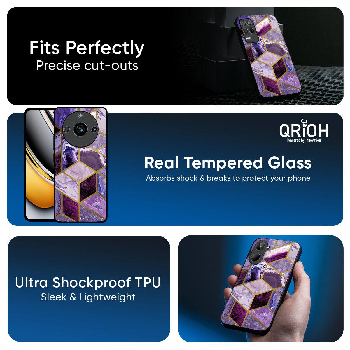 Purple Rhombus Marble Glass Case for Realme 14 Pro 5G