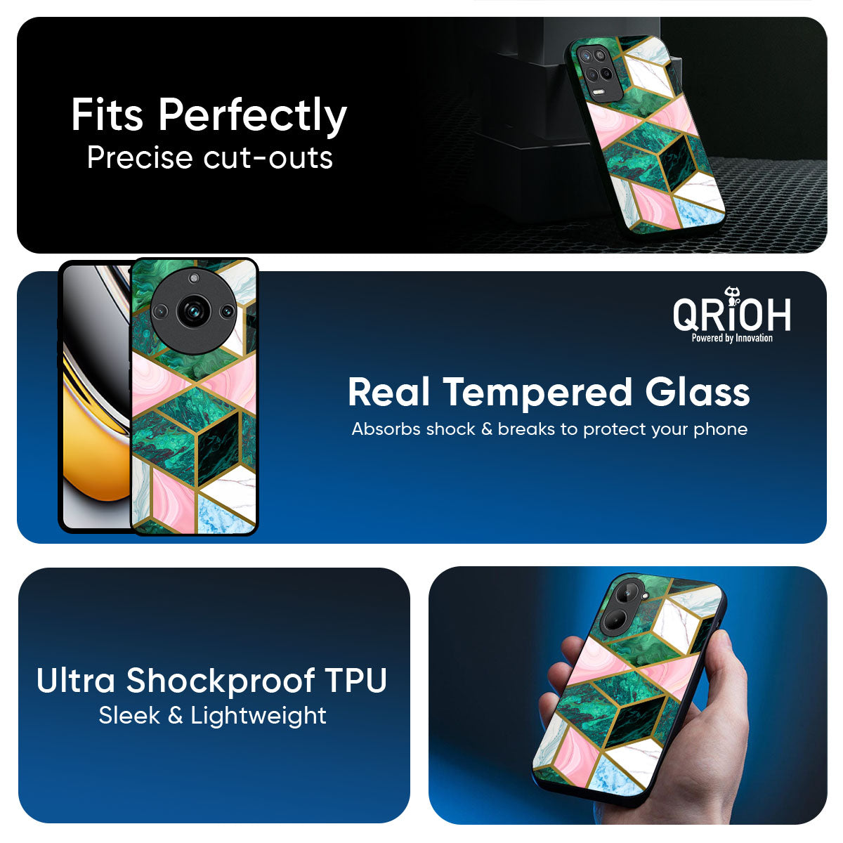 Seamless Green Marble Glass Case for Realme 14 Pro 5G