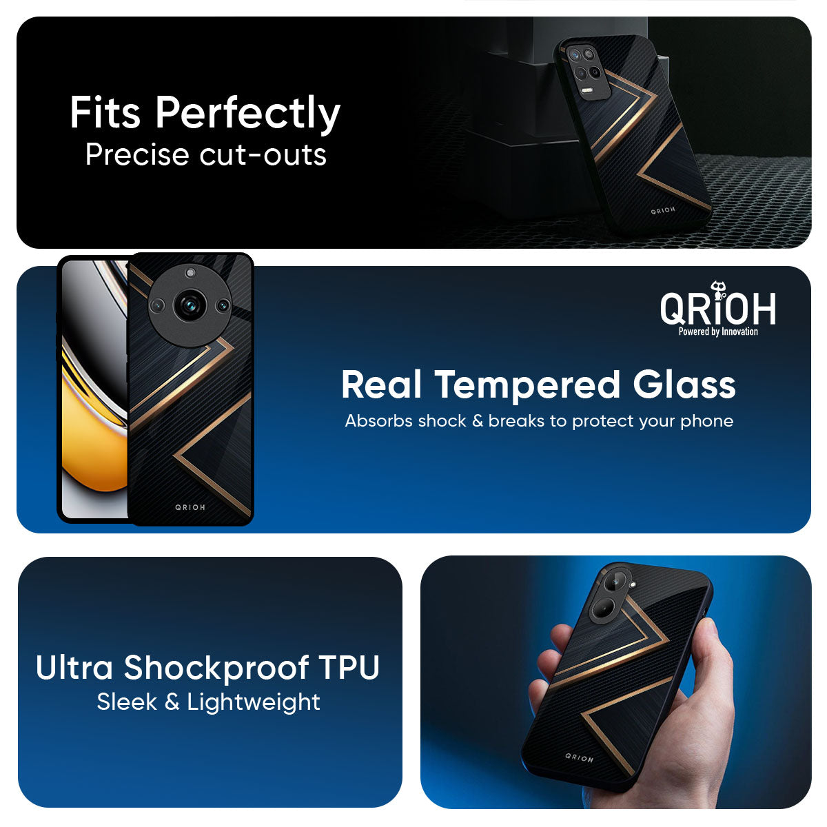 Sleek Golden & Navy Glass Case for Realme 14 Pro 5G