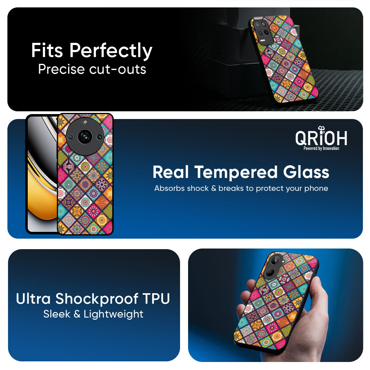 Multicolor Mandala Glass Case for Realme 14 Pro 5G